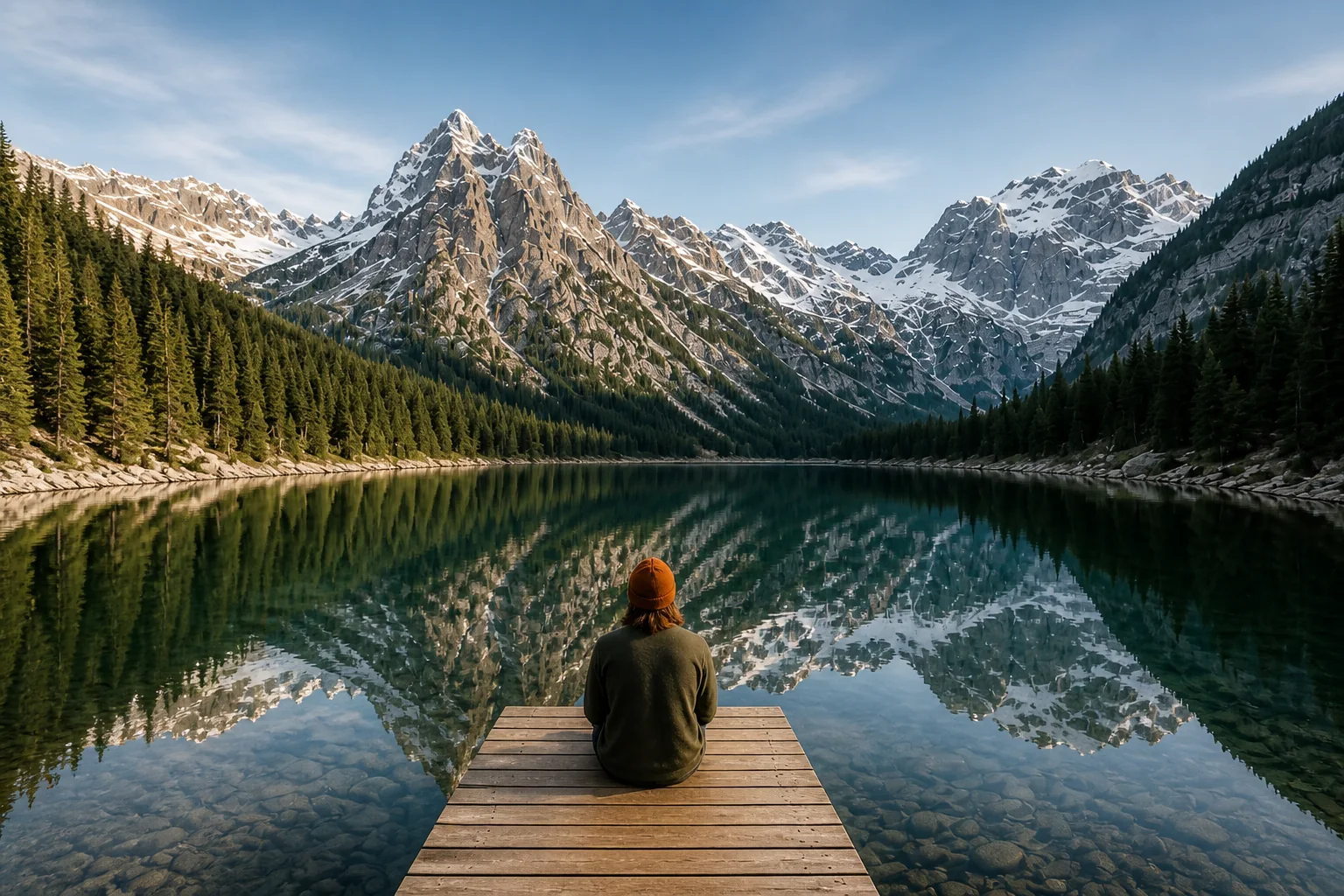 Alpine lake photo with a strong warm filter